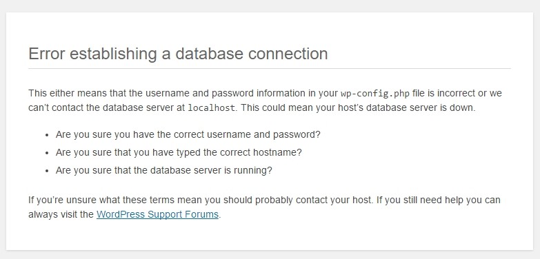 Error establishing a database connection message