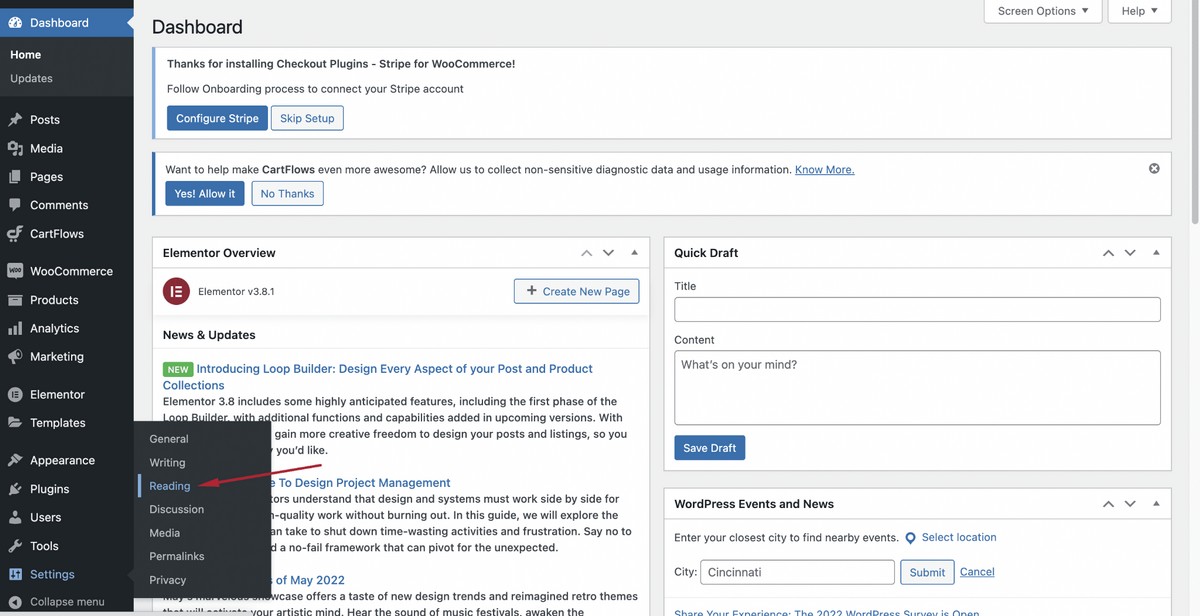 WordPress reading settings