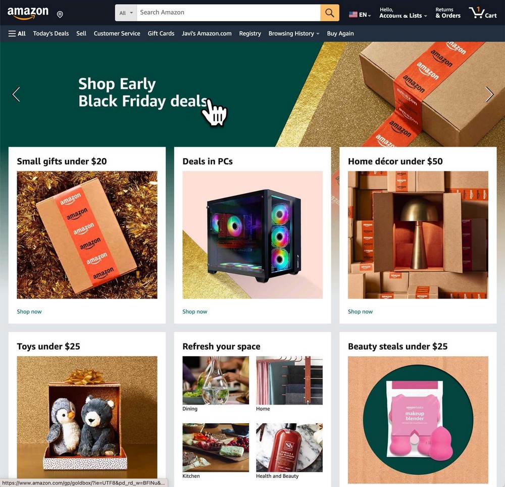 Amazon Black Friday homepage
