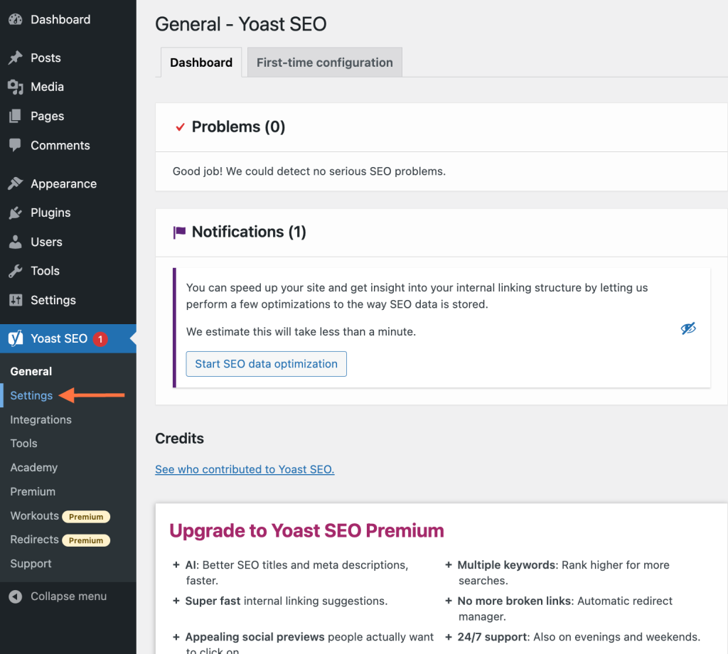 Yoast SEO Settings