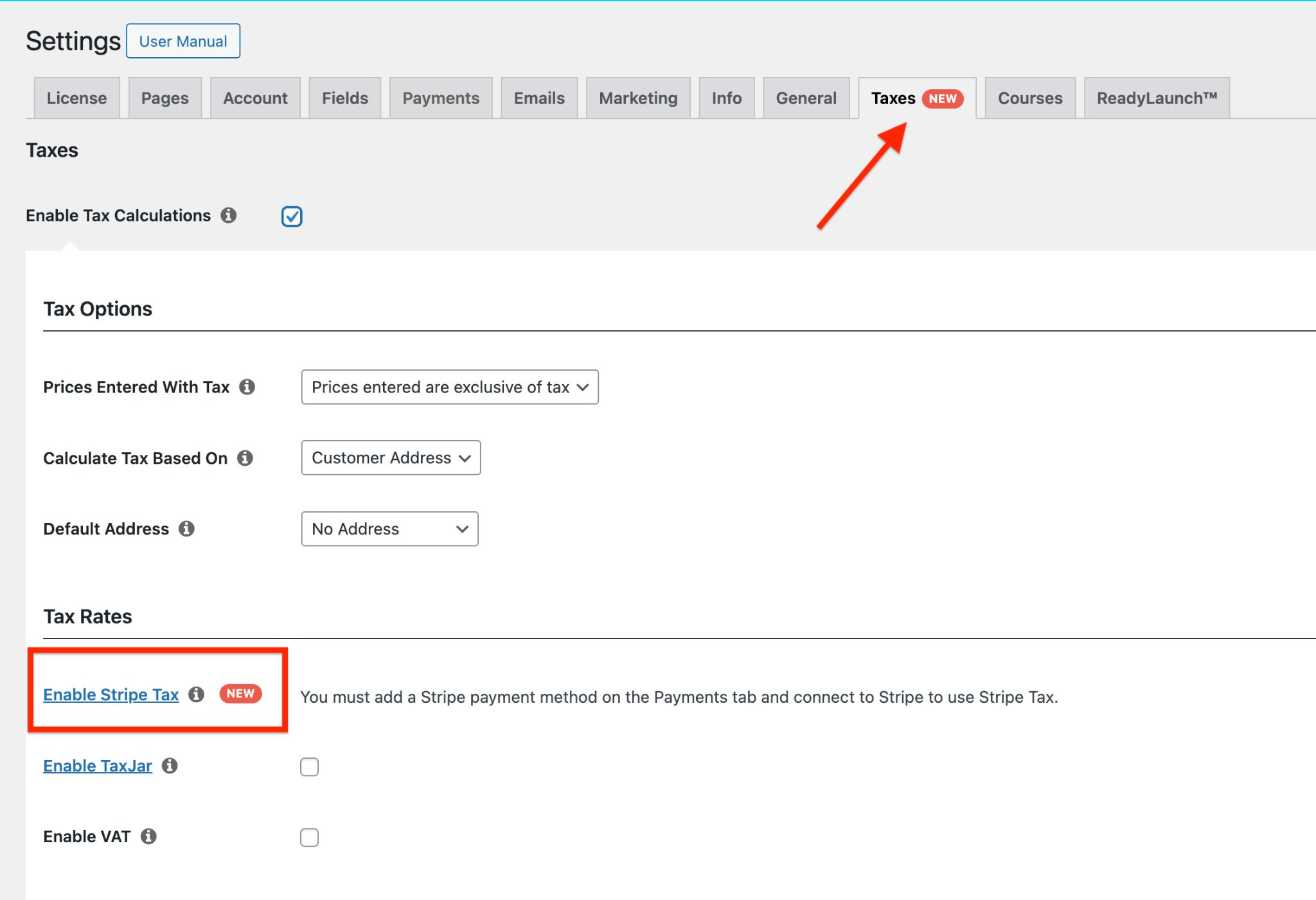 enable stripe tax in memberpress