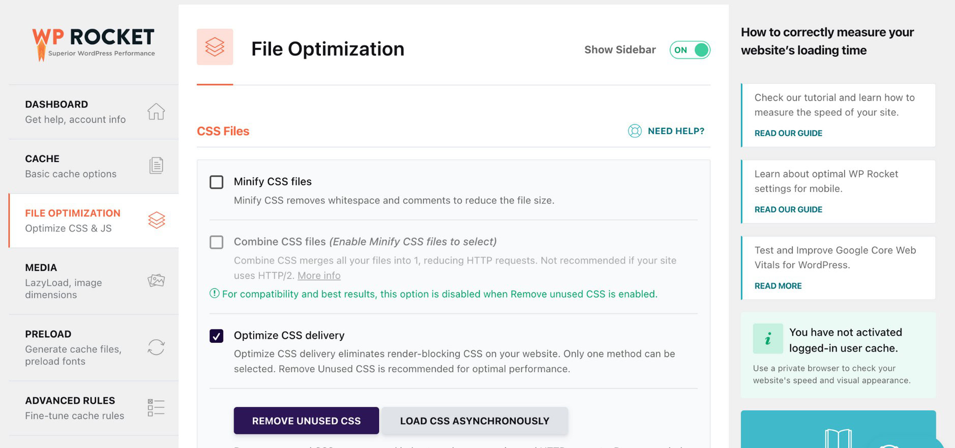 Optimizing CSS with WP Rocket